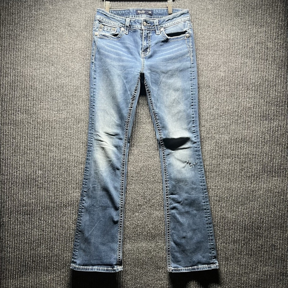 Miss Me‎ Jeans Womens 29 Chloe Bootcut Mid Rise Stretch Feather Embroidery Blue